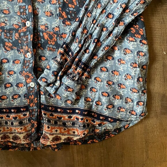 Free People Boho Mixed Print Button Front Blouse Top Multicolor Size M - Picture 5 of 8